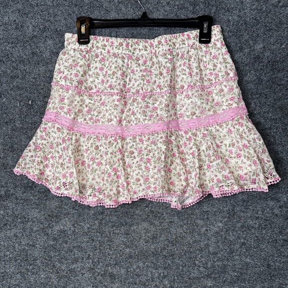 LoveShackFancy Floral Pink Lace Trim Mini Skirt - Size Medium (M), NWOT - Picture 2 of 5